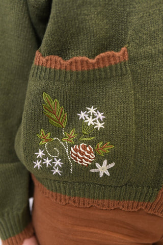 Pinecone Meadow Embroidered Cardigan in Forest Green - Shop Rust & Ruffles