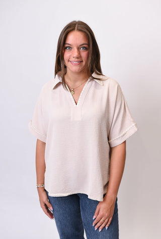 Poolside Stitch Blouse in Oatmeal - Shop Rust & Ruffles