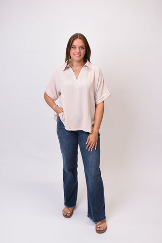 Poolside Stitch Blouse in Oatmeal - Shop Rust & Ruffles