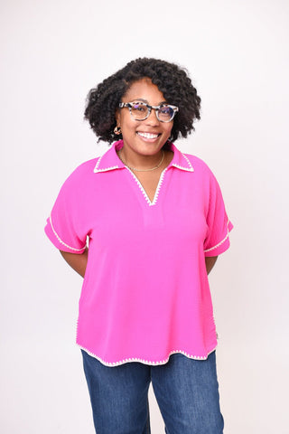 Poolside Stitch Blouse in Pink - Shop Rust & Ruffles