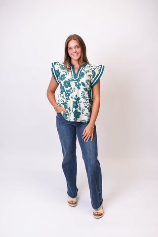 Popping Florals Blouse in Teal - Shop Rust & Ruffles