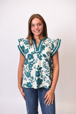 Popping Florals Blouse in Teal - Shop Rust & Ruffles