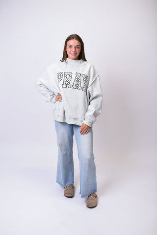 Pray Embroidered Mock Neck Pullover - Shop Rust & Ruffles