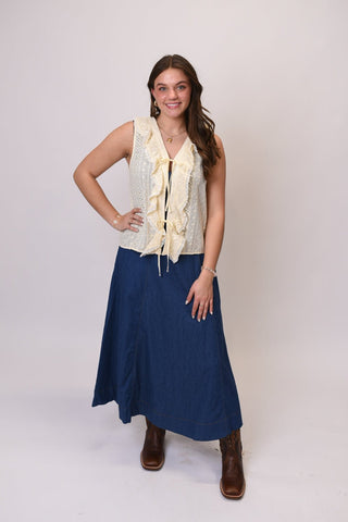 Pretty In Lace Tie Front Vest - Shop Rust & Ruffles