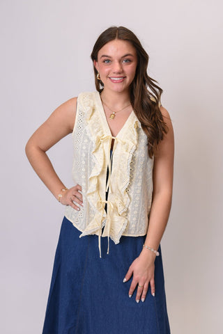 Pretty In Lace Tie Front Vest - Shop Rust & Ruffles