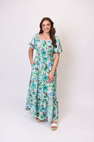 Pretty Petals Maxi Dress in Emerald - Shop Rust & Ruffles