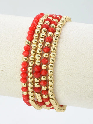 Glass Beaded Bracelet Stack - Red