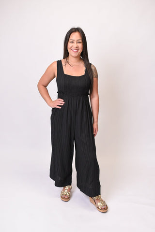Riviera Smocked Jumpsuit in Black - Shop Rust & Ruffles