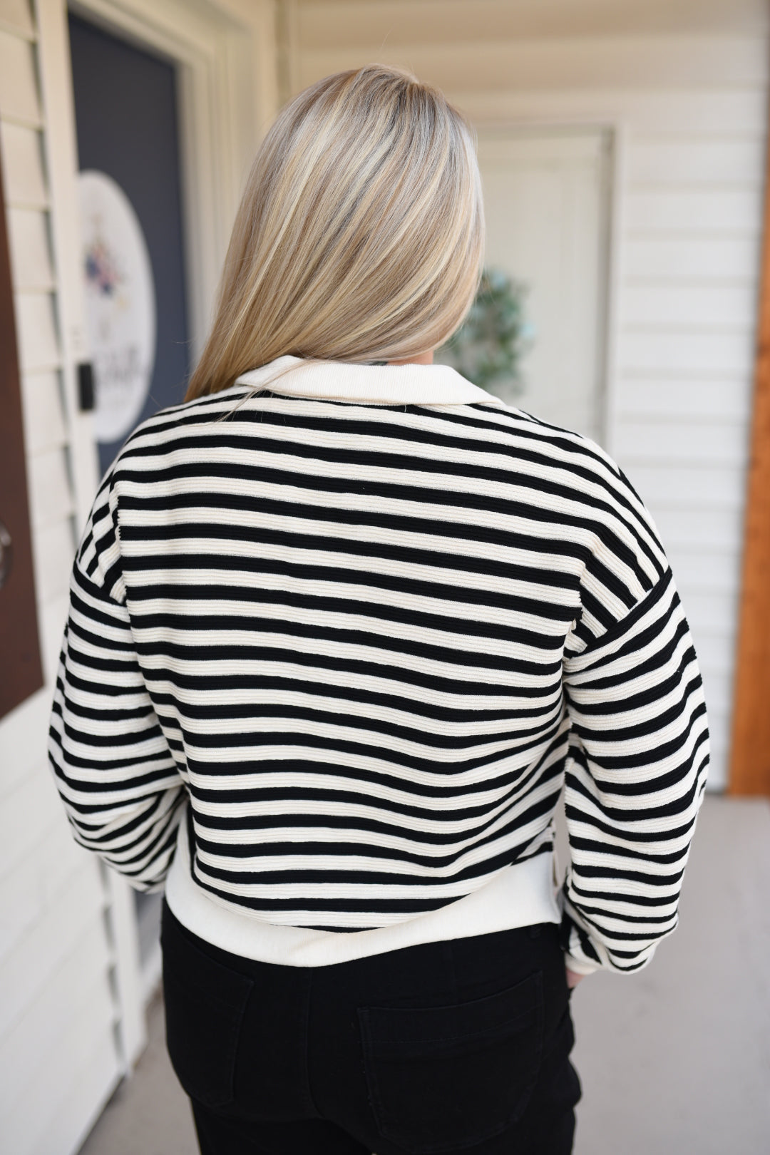 Stripes For Me Collared Knit Top