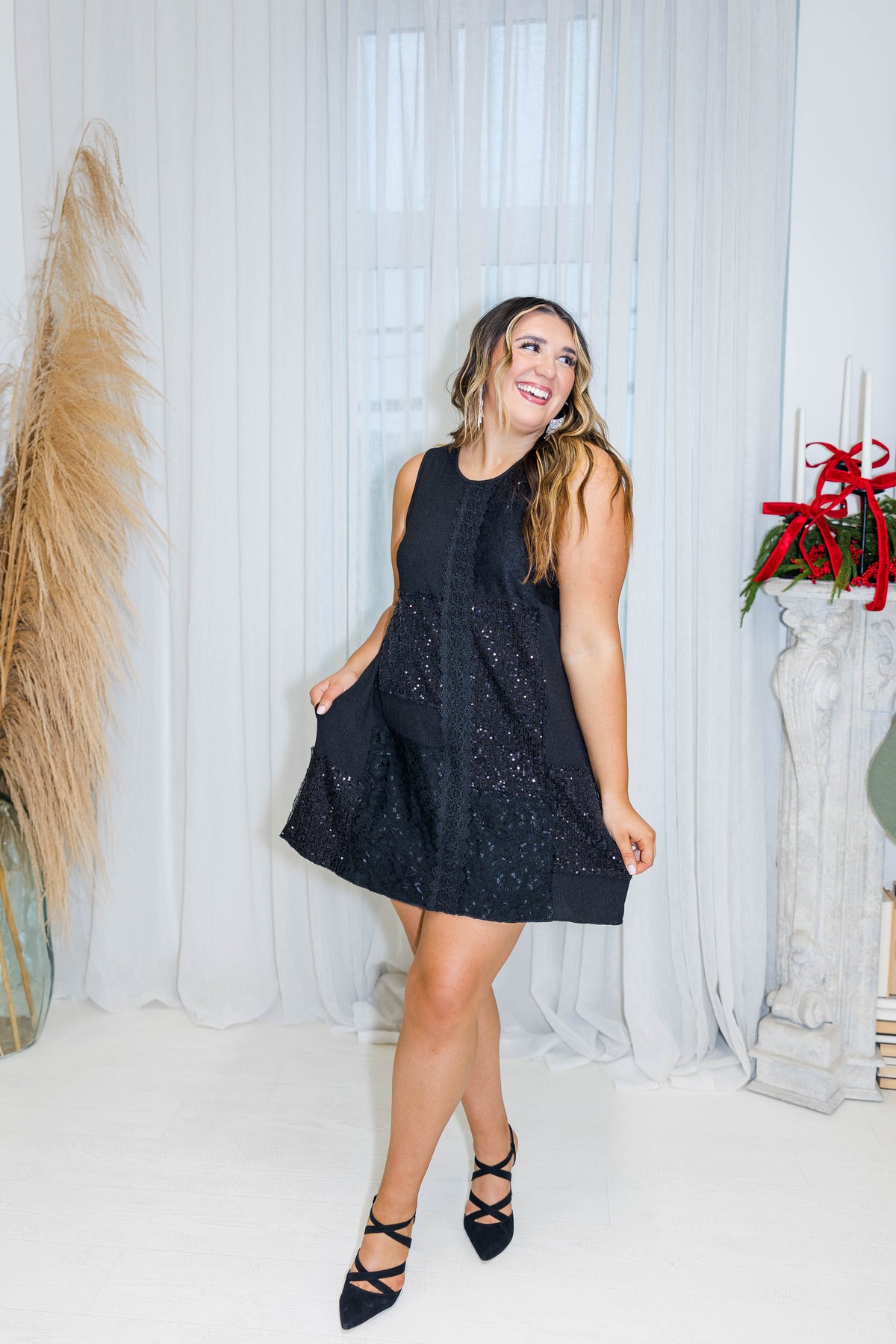 Lace &amp; Sequins Dress in Black