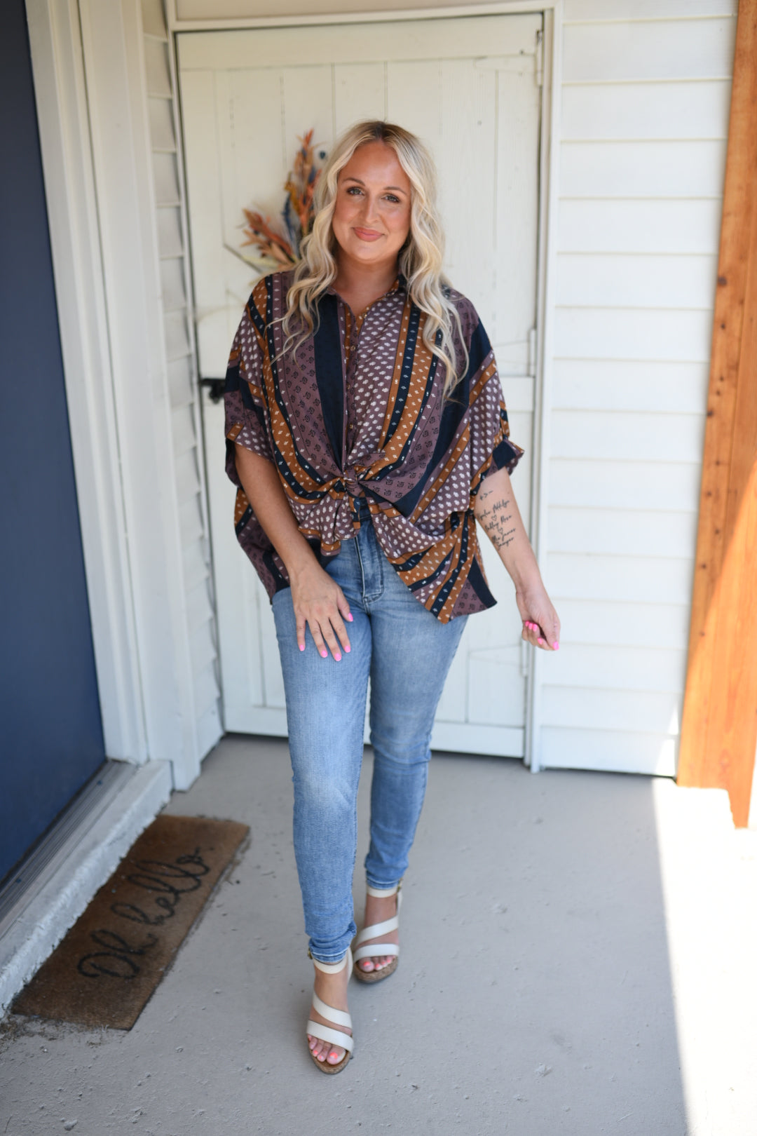 Retro Is Cool Mixed Print Buttoned Top