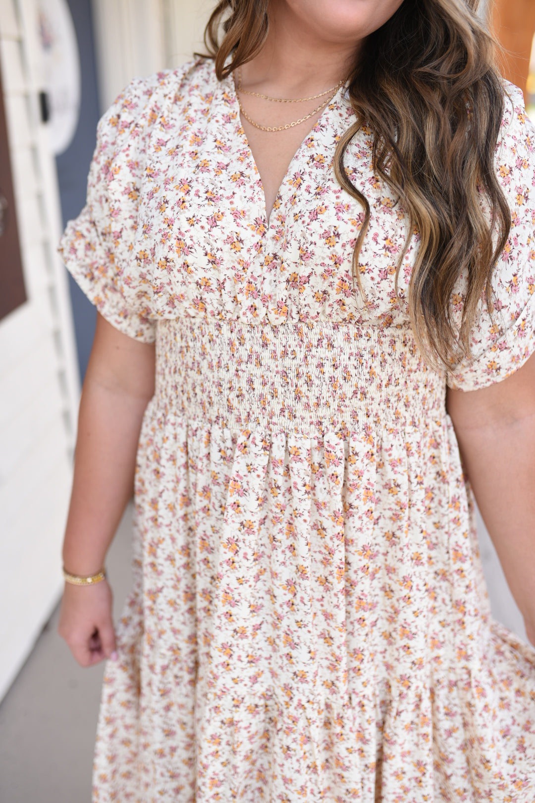 Fall Bouquets Midi Dress in Natural