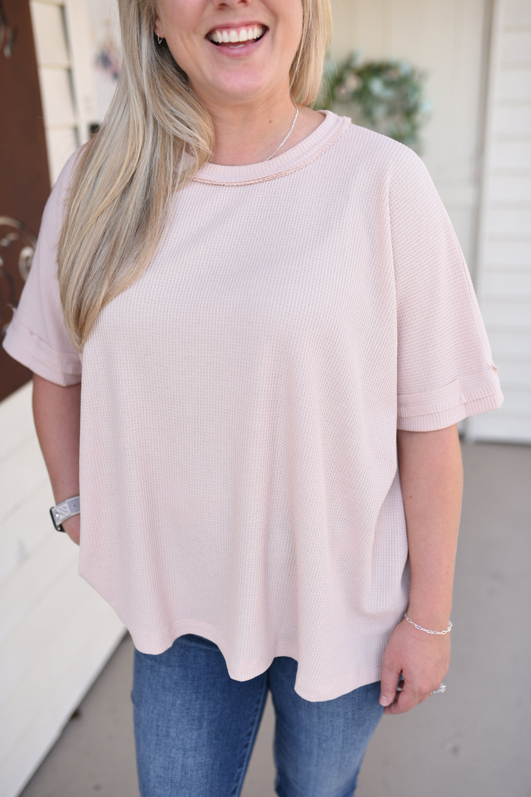 Carefree Vibes Waffle Knit Top in Natural
