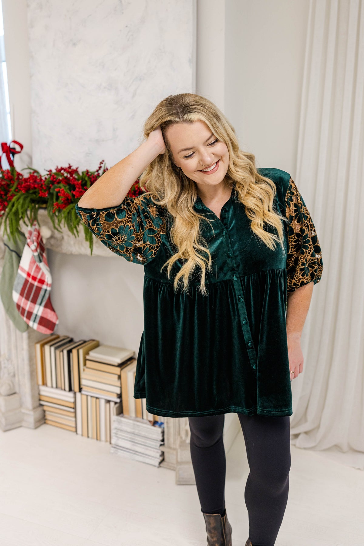 Holiday Glow Tunic Dress in Green