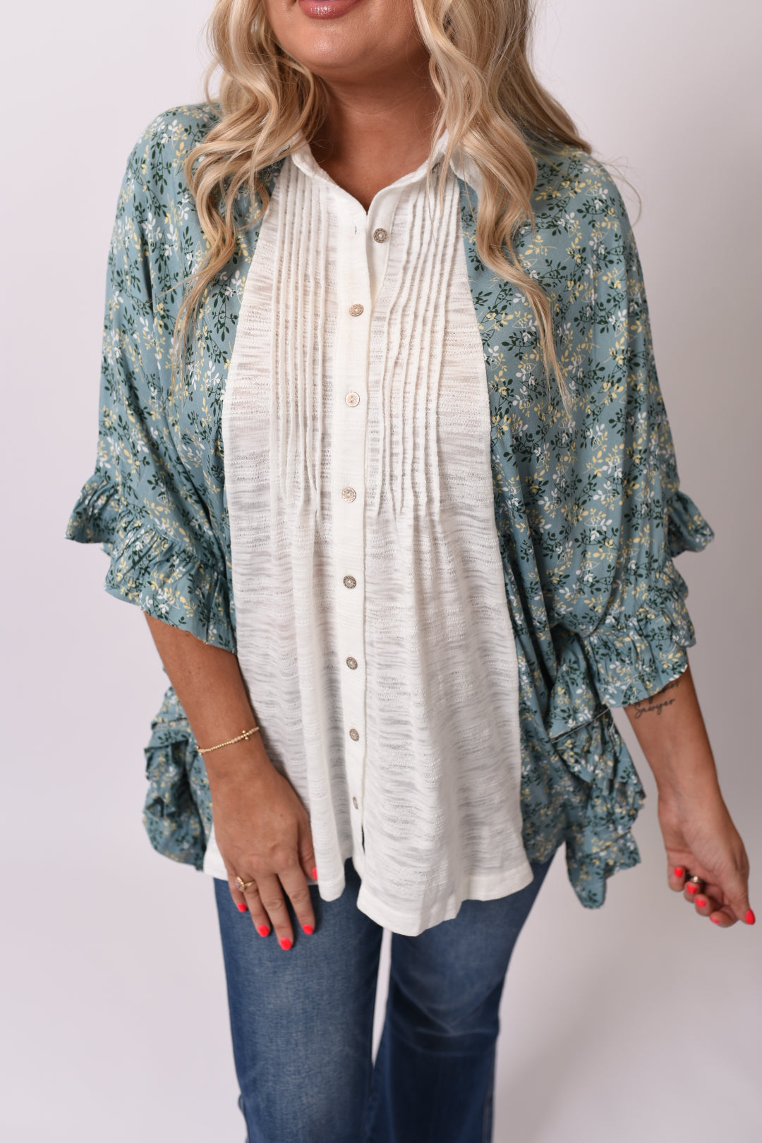 In The Mix Floral Buttoned Top