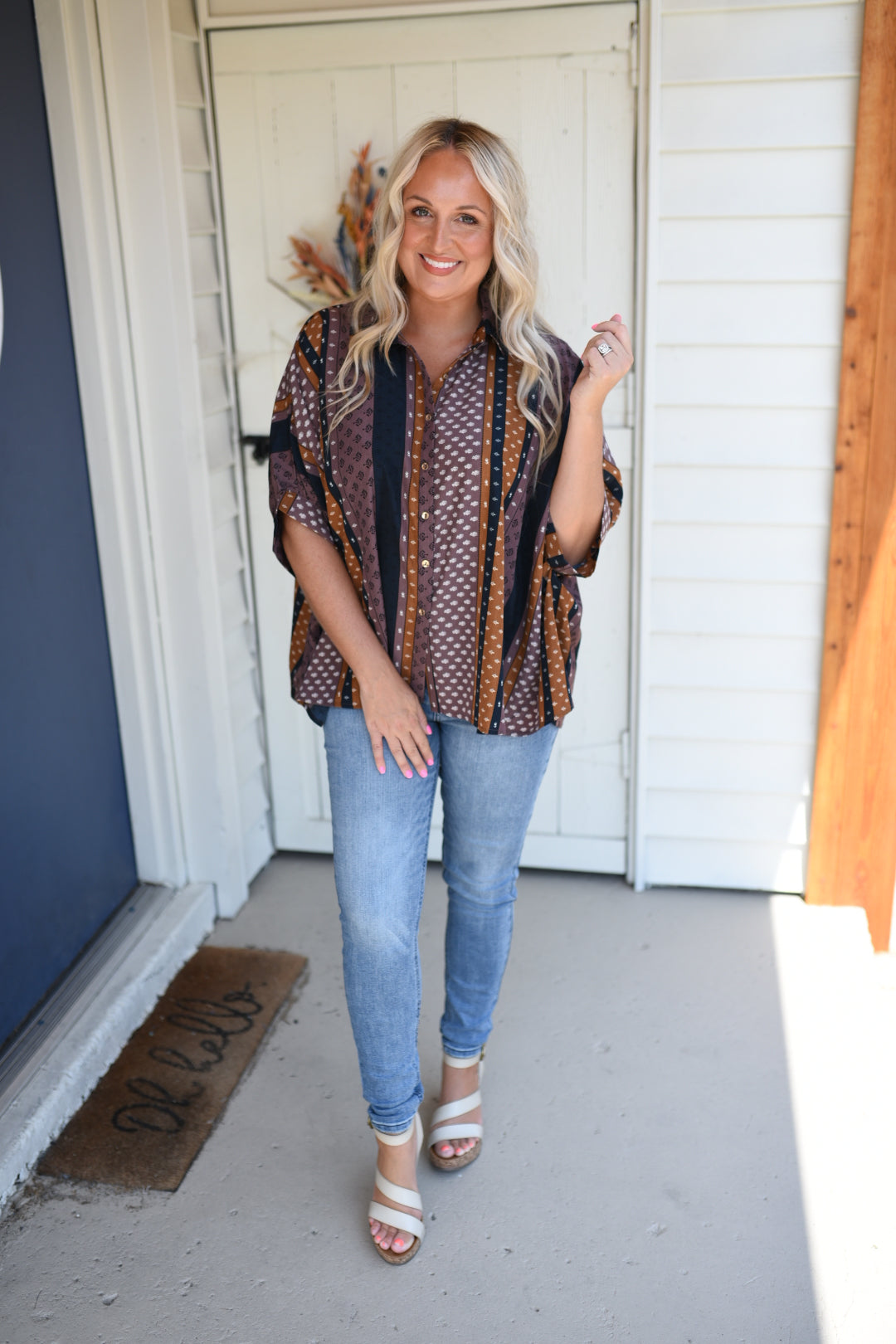 Retro Is Cool Mixed Print Buttoned Top