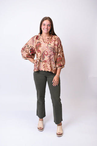 Rustic Blooms 3/4 Sleeve Blouse - Shop Rust & Ruffles