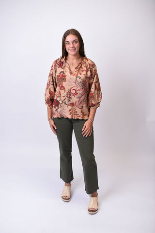 Rustic Blooms 3/4 Sleeve Blouse - Shop Rust & Ruffles