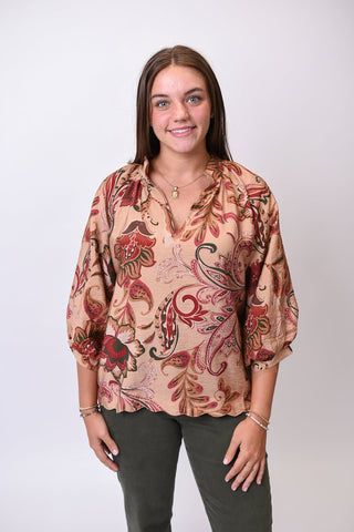 Rustic Blooms 3/4 Sleeve Blouse - Shop Rust & Ruffles