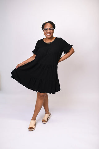 Scallop & Ruffle Linen Dress in Black - Shop Rust & Ruffles