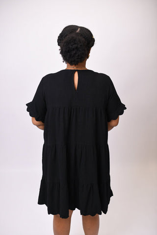 Scallop & Ruffle Linen Dress in Black - Shop Rust & Ruffles