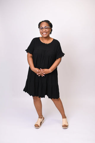 Scallop & Ruffle Linen Dress in Black - Shop Rust & Ruffles