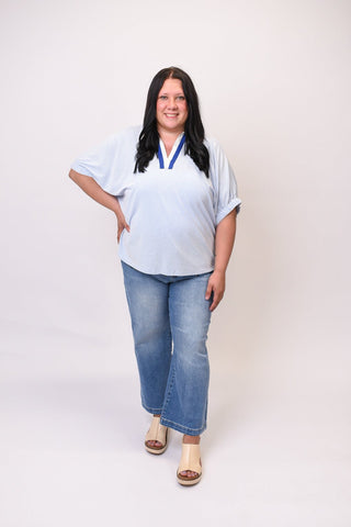 Striped Breeze 3/4 Sleeve Top in Blue - Shop Rust & Ruffles