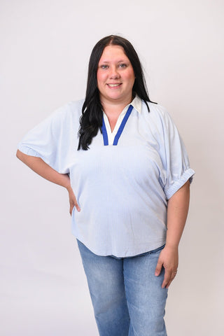 Striped Breeze 3/4 Sleeve Top in Blue - Shop Rust & Ruffles