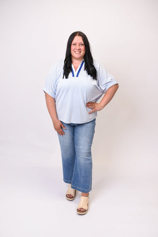 Striped Breeze 3/4 Sleeve Top in Blue - Shop Rust & Ruffles
