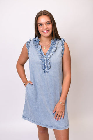 Summers Favorite Mini Denim Dress - Shop Rust & Ruffles