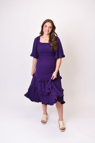 Sunshine Social Midi Dress in Purple - Shop Rust & Ruffles