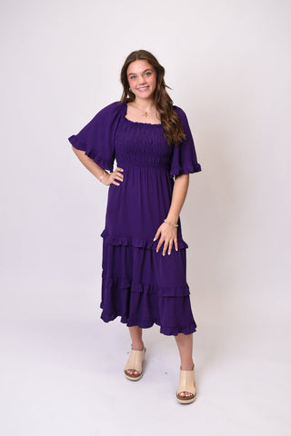 Sunshine Social Midi Dress in Purple - Shop Rust & Ruffles