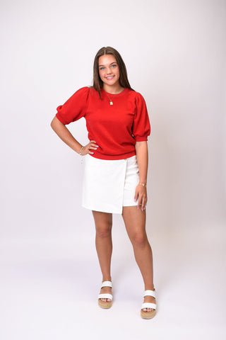 Sweet Escape Puff Sleeve Top in Red - Shop Rust & Ruffles