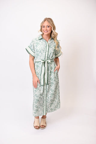 Tea Time Floral Midi Dress in Green - Shop Rust & Ruffles