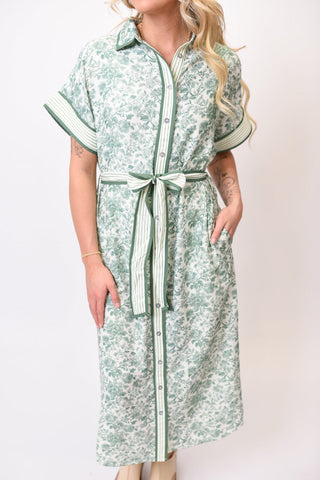 Tea Time Floral Midi Dress in Green - Shop Rust & Ruffles