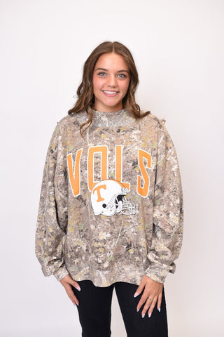 Tennessee Vols Helmet Fade Camo Wknd Mock Neck Sweatshirt - Shop Rust & Ruffles