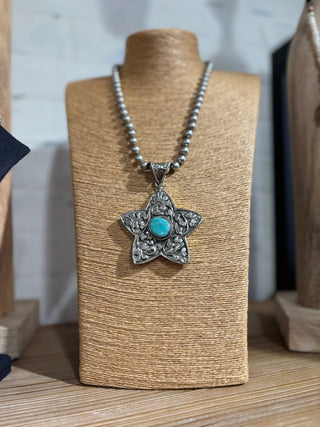 Turquoise Star and Pearl Necklace - Shop Rust & Ruffles