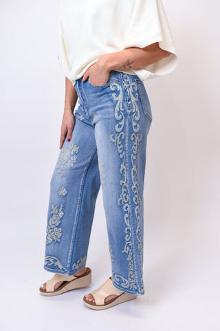 Vintage Bloom Embroidered Jeans - Shop Rust & Ruffles