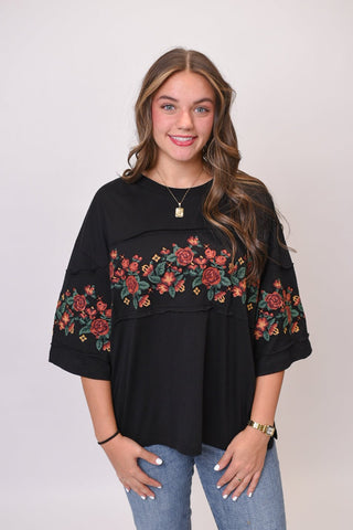 Wild Rose Embroidered Tee - Shop Rust & Ruffles