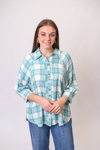 Windows Open Plaid Blouse in Blue - Shop Rust & Ruffles