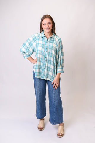 Windows Open Plaid Blouse in Blue - Shop Rust & Ruffles