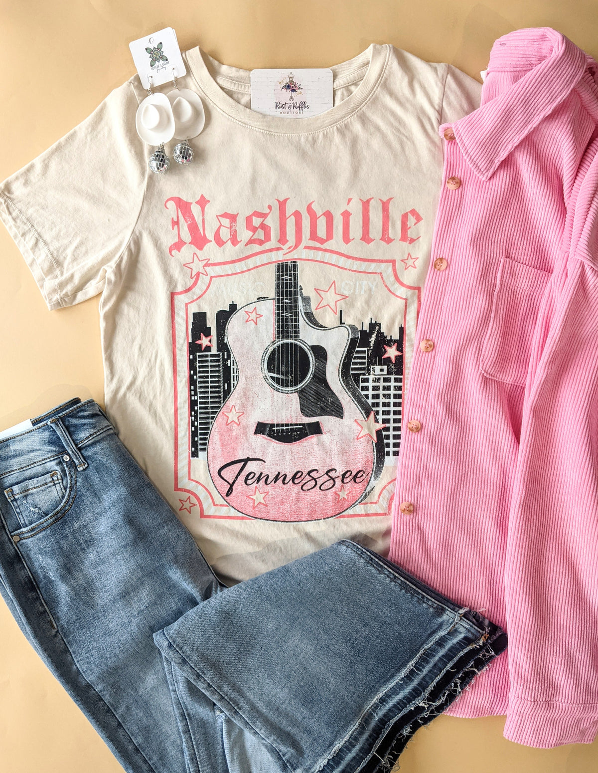 Nashville Pink Guitar Graphic Tee